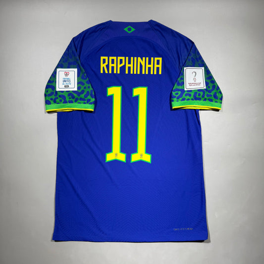 Official #11 Raphinha Brazil 2022 Away Authentic Shirt Qatar World Cup Size M