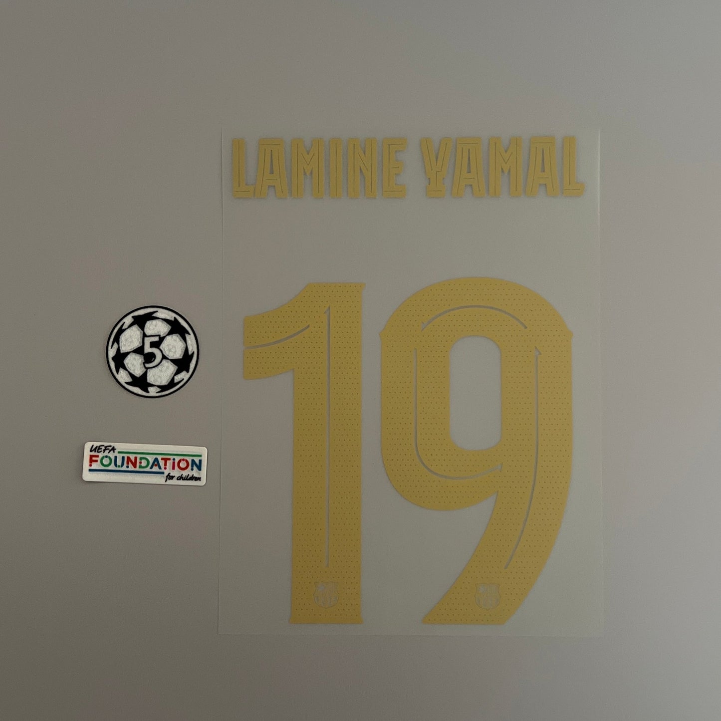 Kids #19 Lamine Yamal 24/25 Barcelona Home Name & Number set Club Font + UCL Pack Official