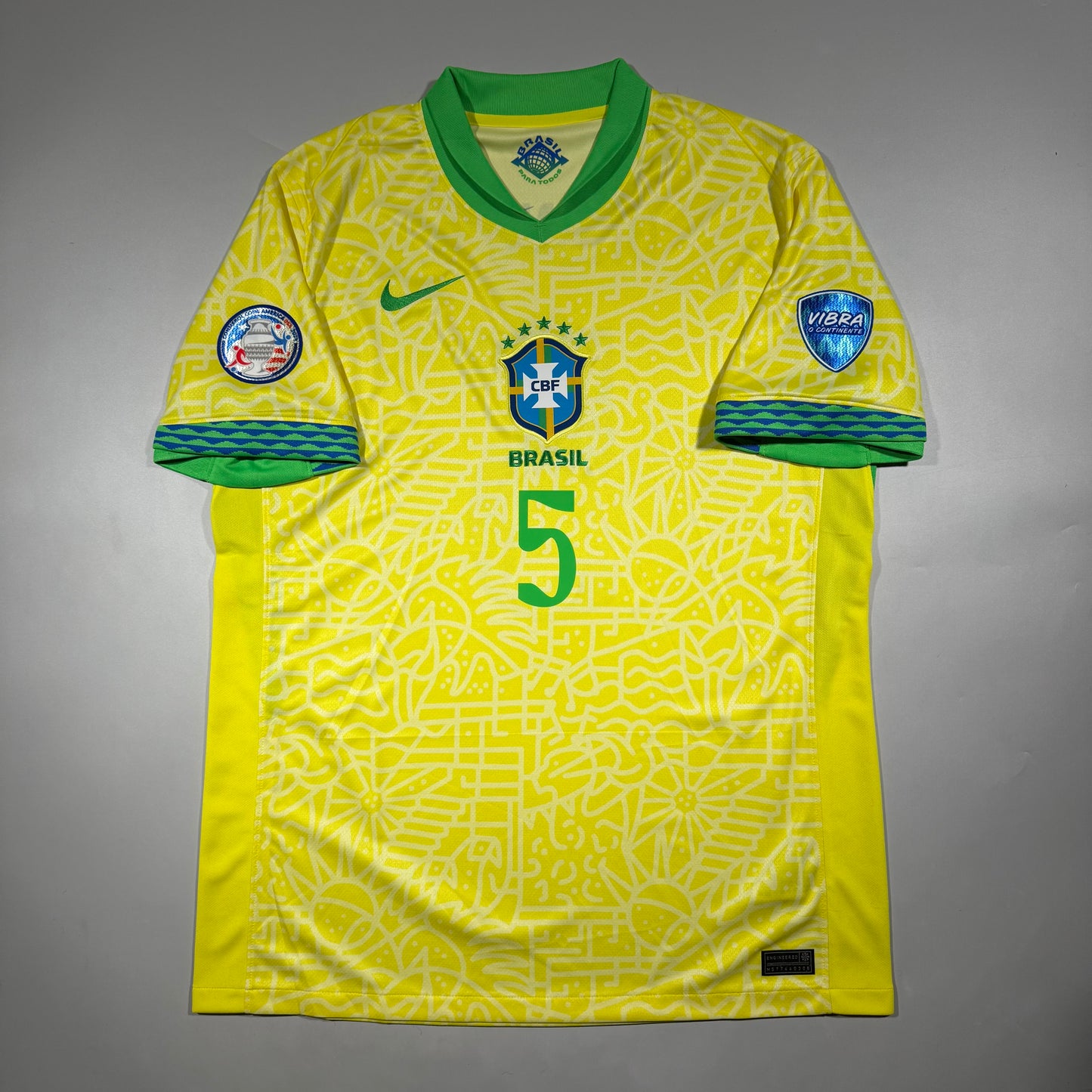 Official #5 Bruno G. 2024 Brazil Home Stadium Shirt Copa America Size L