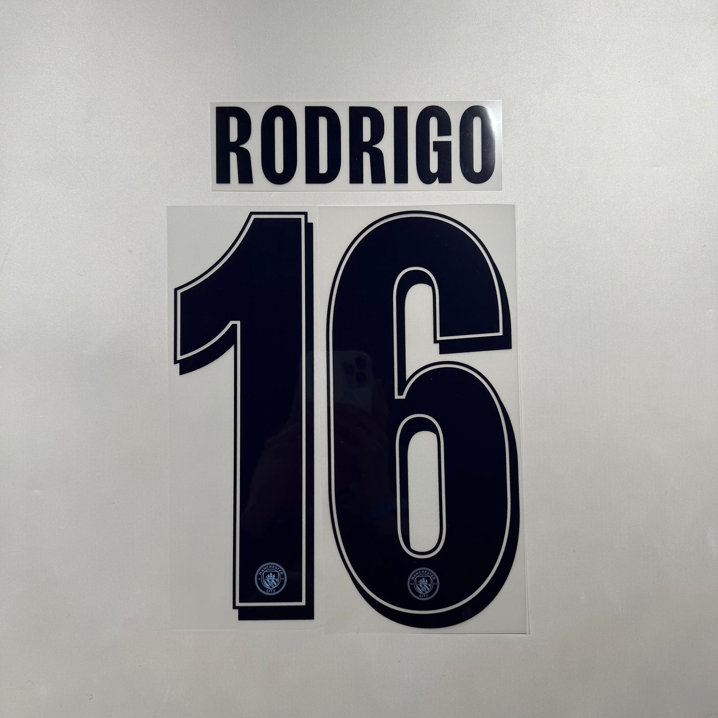 Official #16 Rodrigo 25/26 Manchester City Away Name and Number set Club Font