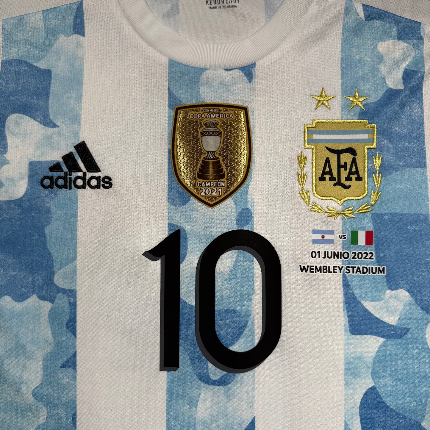Official #10 Messi 2021 Argentina Home Stadium Shirt Finallisima Size S/M=JP:L