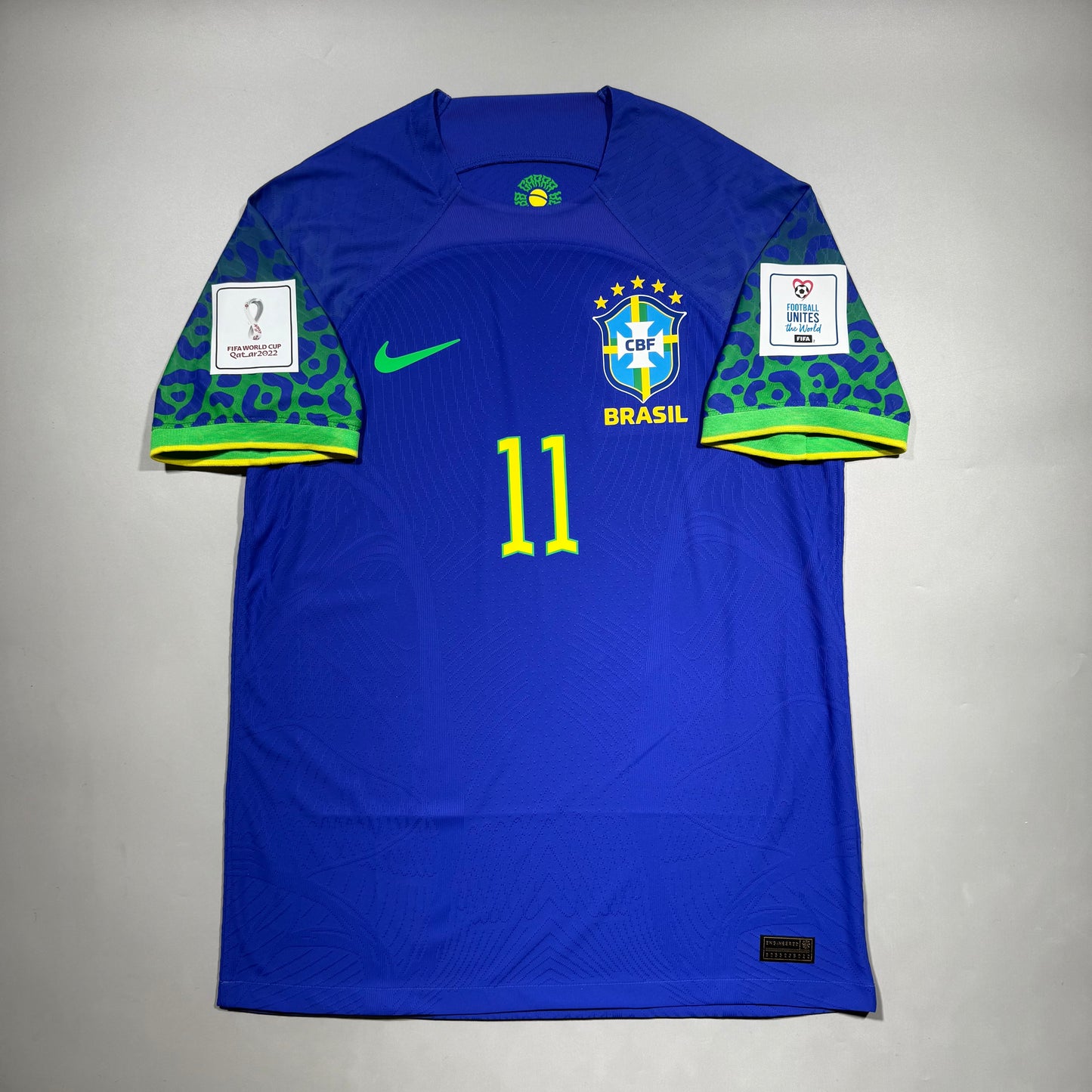 Official #11 Raphinha Brazil 2022 Away Authentic Shirt Qatar World Cup Size M