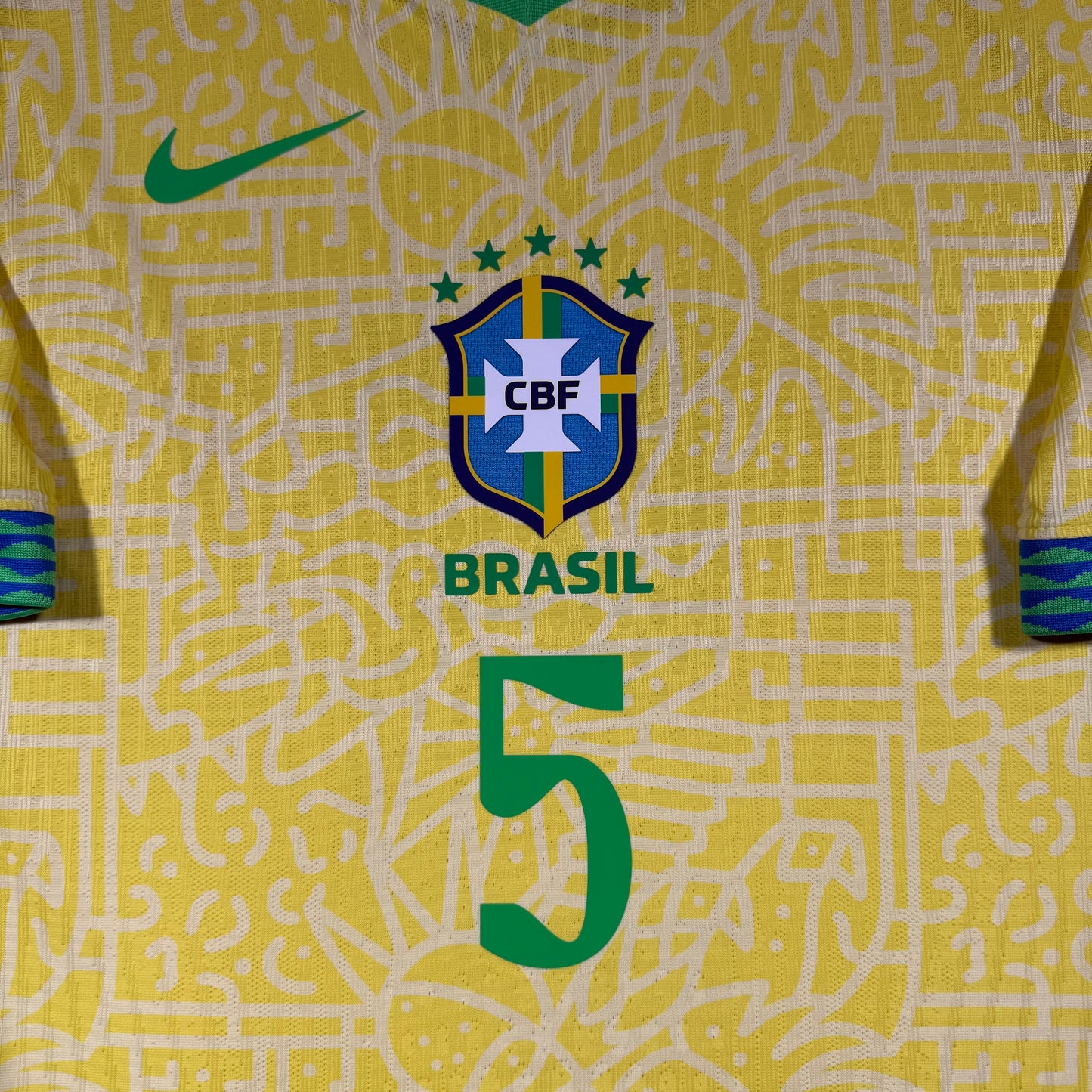 Official #5 Bruno G. 2024 Brazil Home Authentic Shirt Copa America Size M