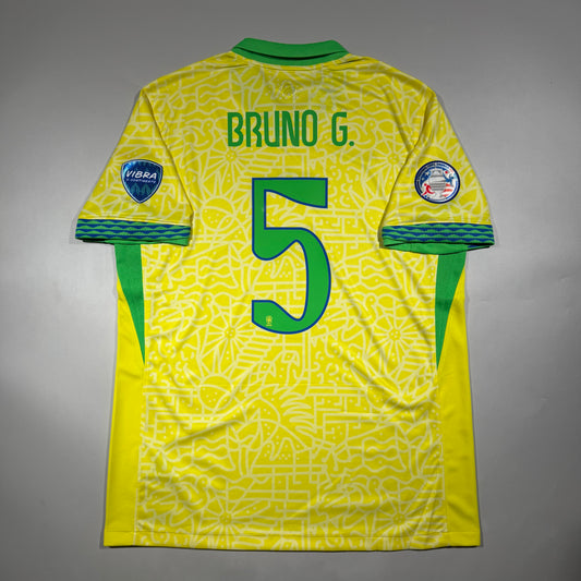 Official #5 Bruno G. 2024 Brazil Home Stadium Shirt Copa America Size L