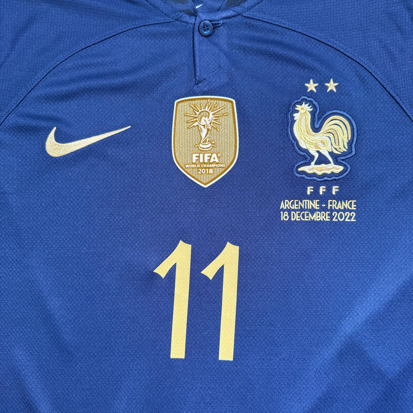 Official #11 Dembele 2022 France Home Stadium Shirt Qatar World Cup Final Size M