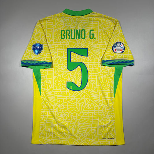 Official #5 Bruno G. 2024 Brazil Home Authentic Shirt Copa America Size M