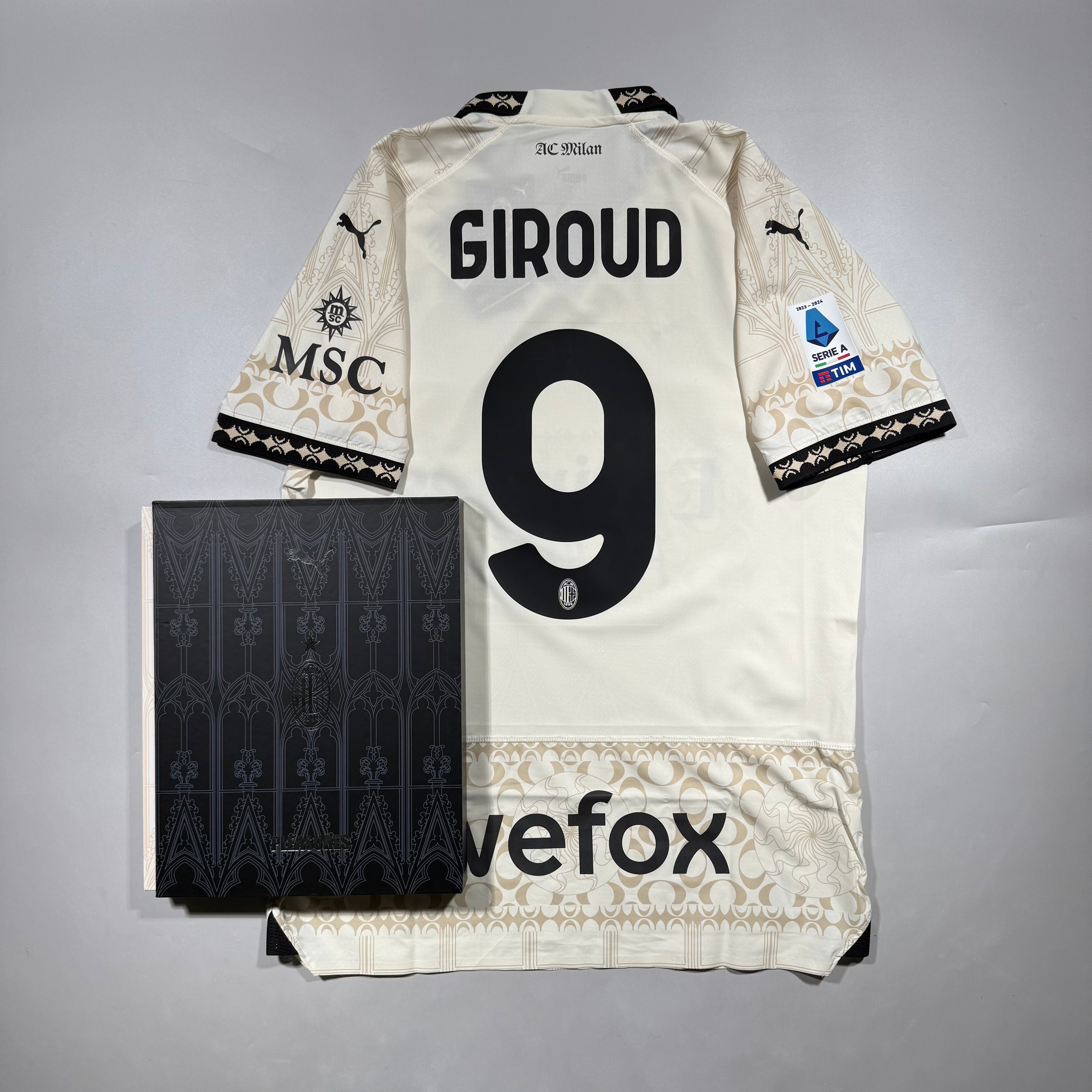Official #9 Giroud 23/24 AC Milan × Pleasures 4th Authentic Shirt