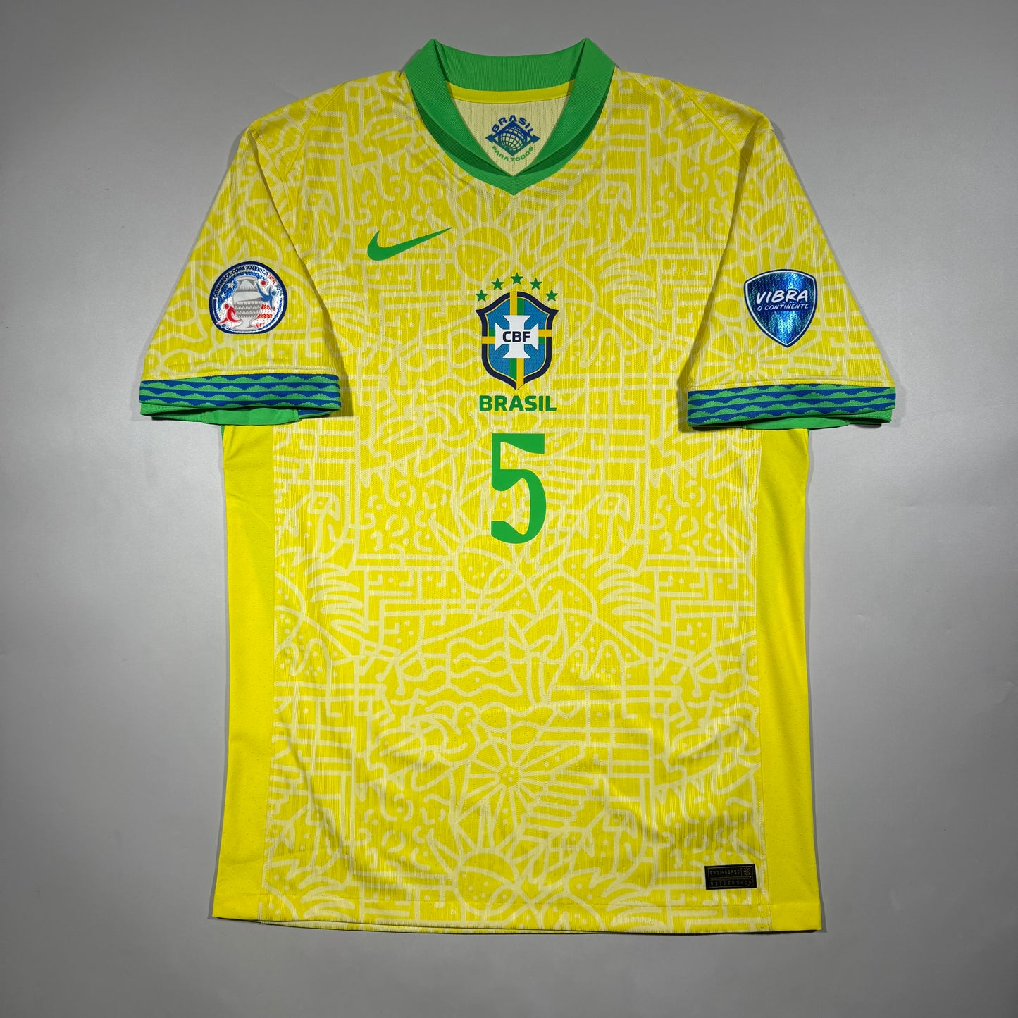 Official #5 Bruno G. 2024 Brazil Home Authentic Shirt Copa America Size M