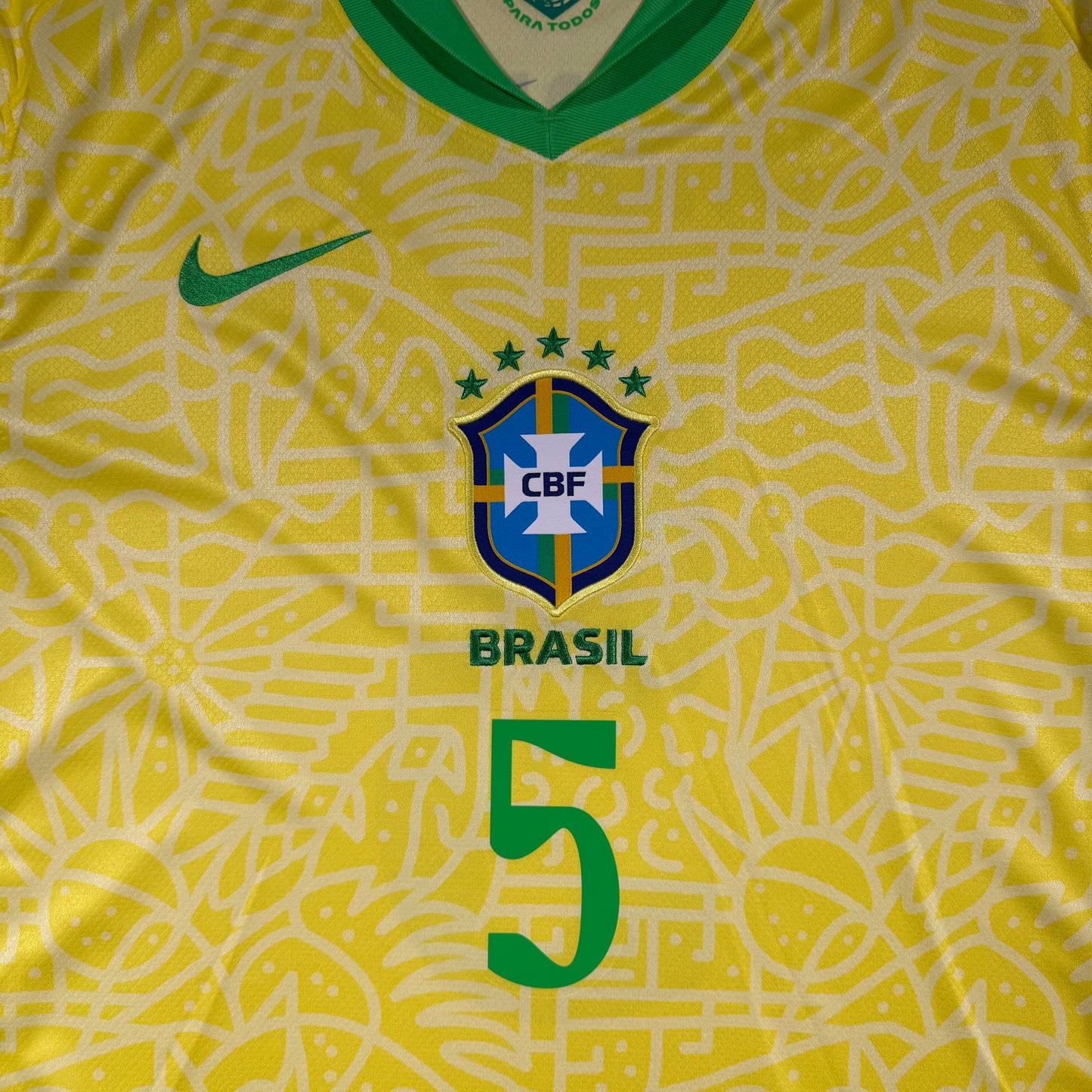 Official #5 Bruno G. 2024 Brazil Home Stadium Shirt Copa America Size L