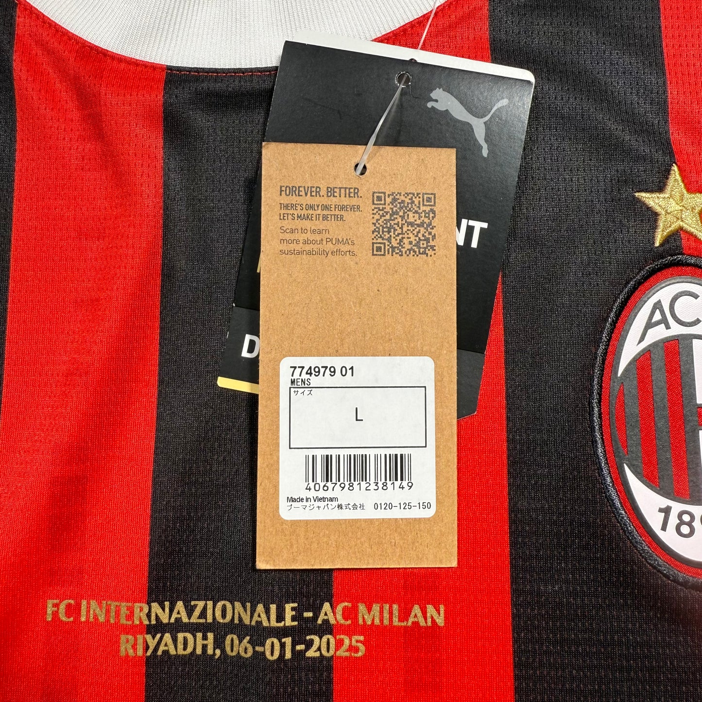Official #11 Pulisic 24/25 AC Milan Home Stadium Shirt Super Copa Final Size L