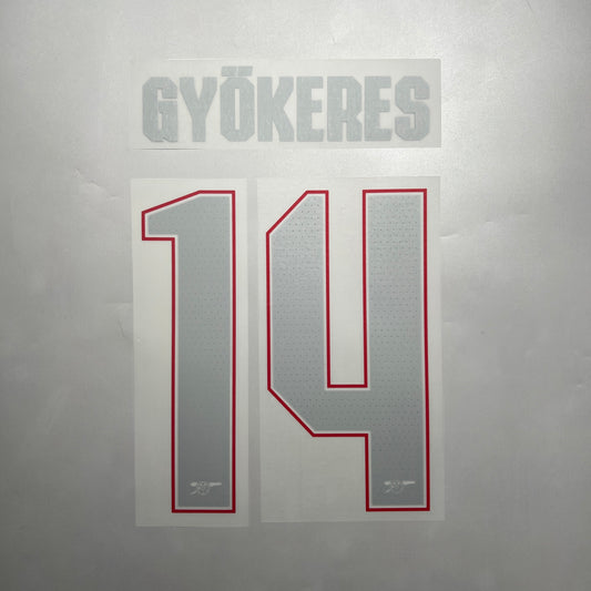 Official #14 Gyokeres 25/26 Arsenal Away Name and Number set Club Font
