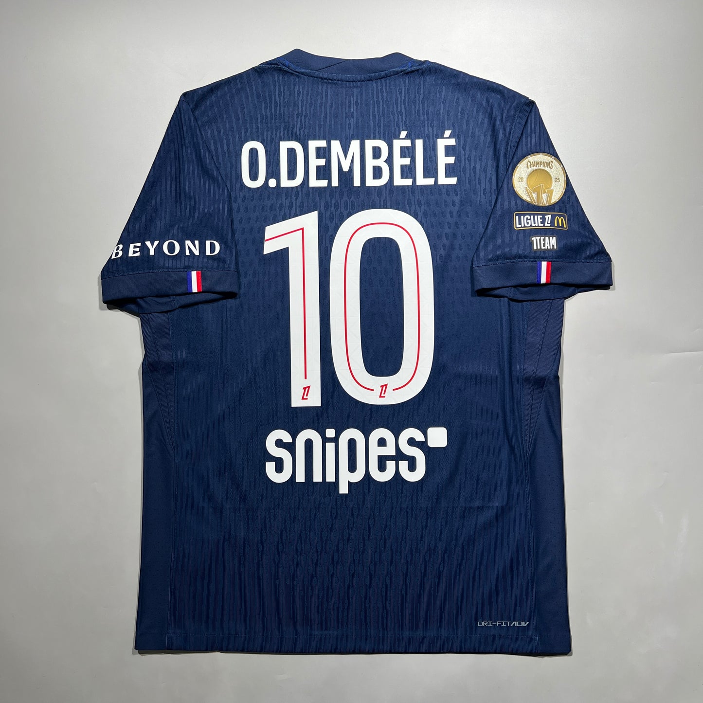Official #10 O. Dembele 25/26 Paris Saint-Germain Home Authentic Shirt Ligue 1 Full Patch Size L