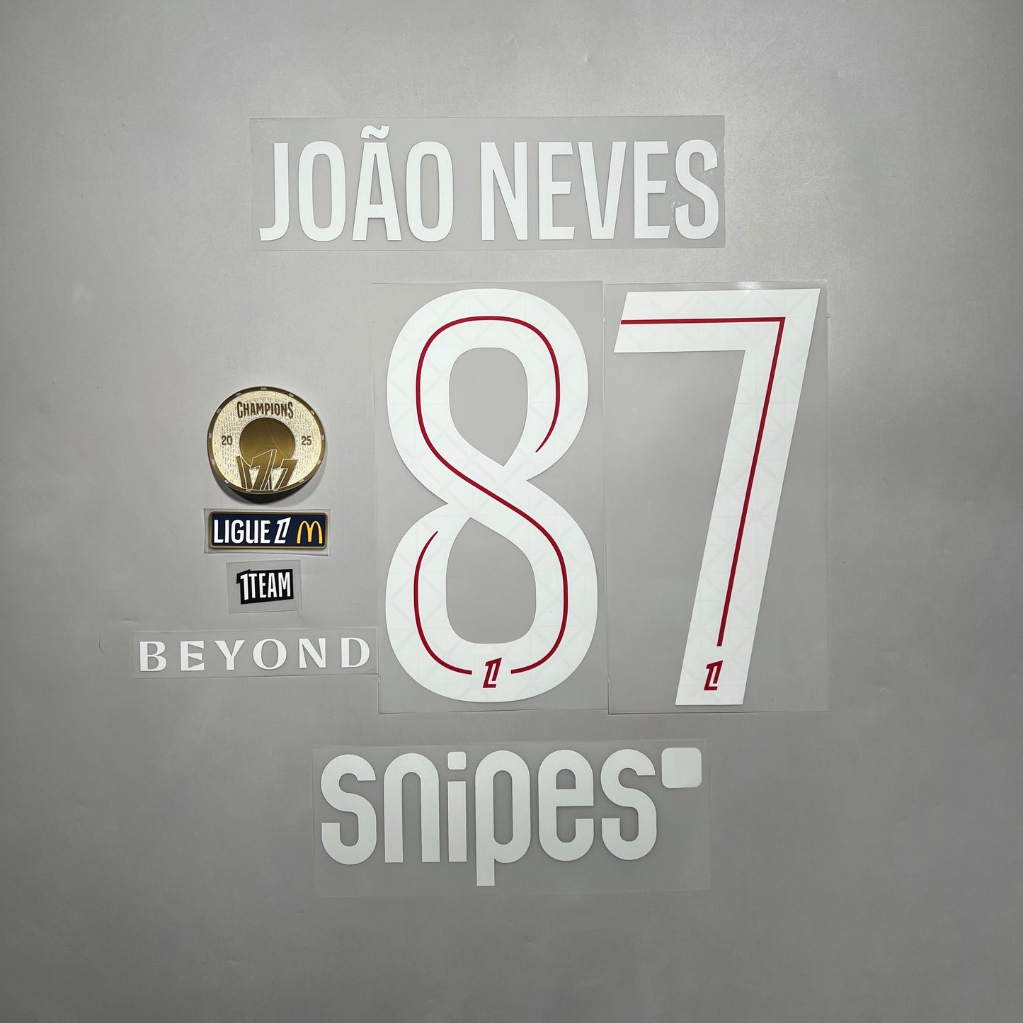 Official #87 Joao Neves 25/26 Paris Saint-Germain Home Ligue 1 Font Full Patch set