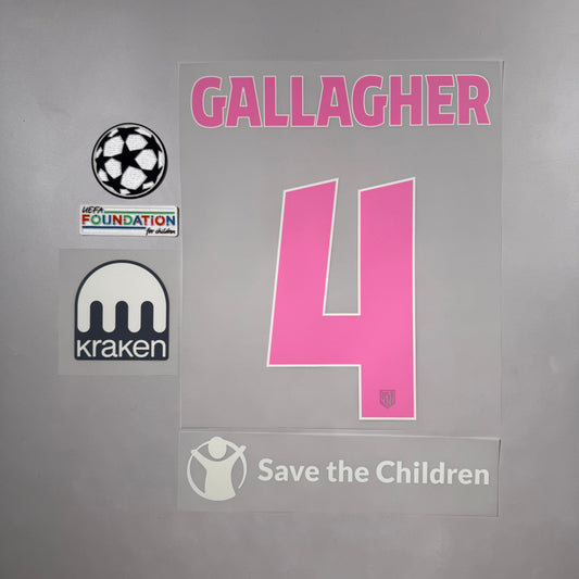 Official #4 Gallagher 24/25 Atletico Madrid 3rd Name and Number set UCL Pack