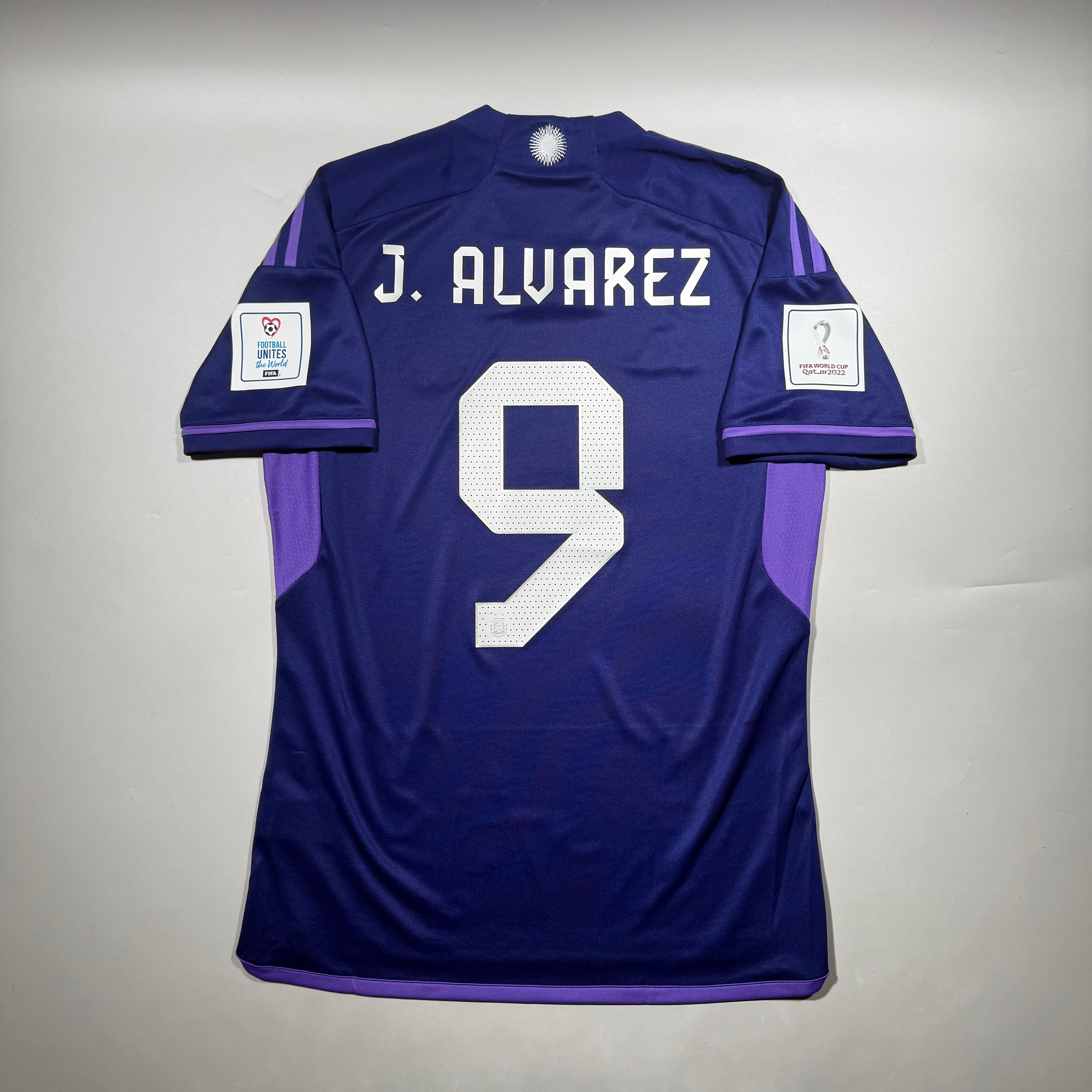 Official #9 J. Alvarez 2022 Argentina Away Stadium Shirt Qatar