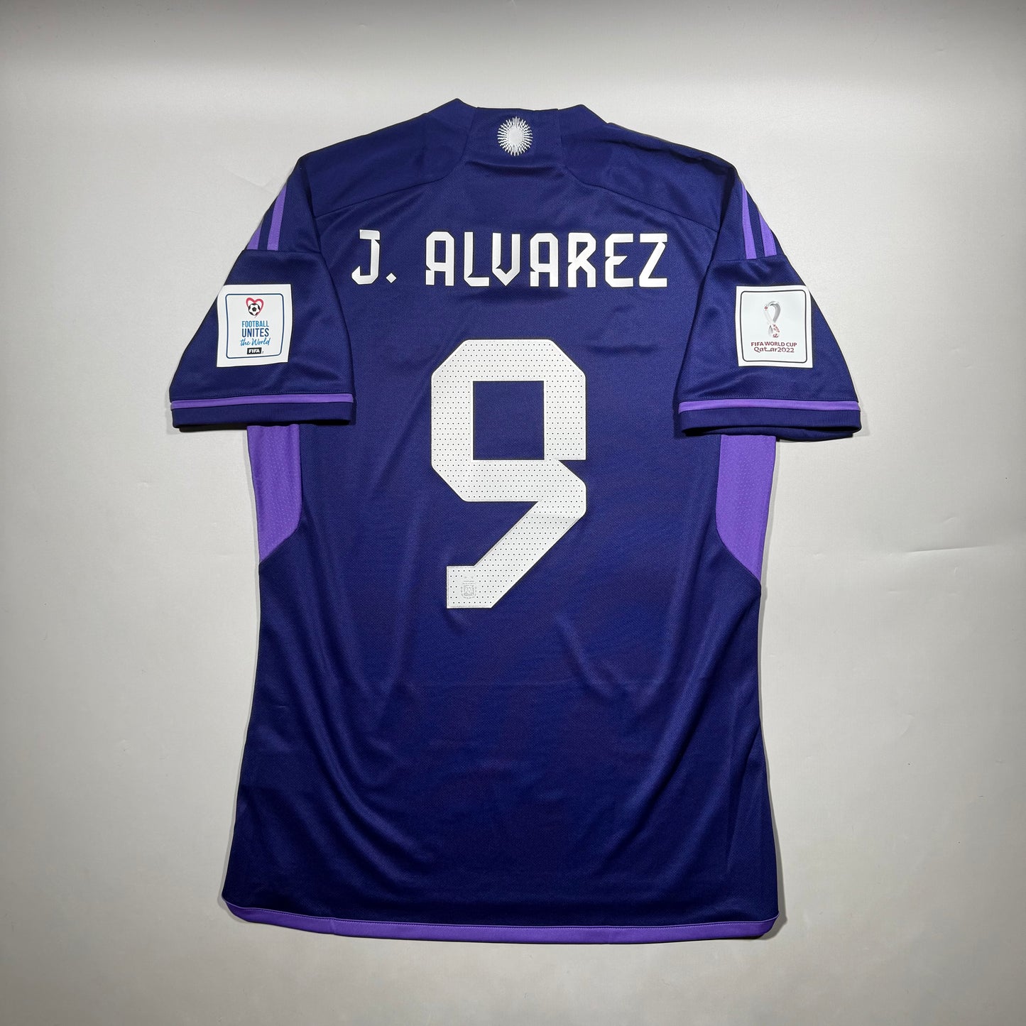 Official #9 J. Alvarez 2022 Argentina Away Stadium Shirt Qatar World Cup Argentina vs Poland Size M=JP:XL