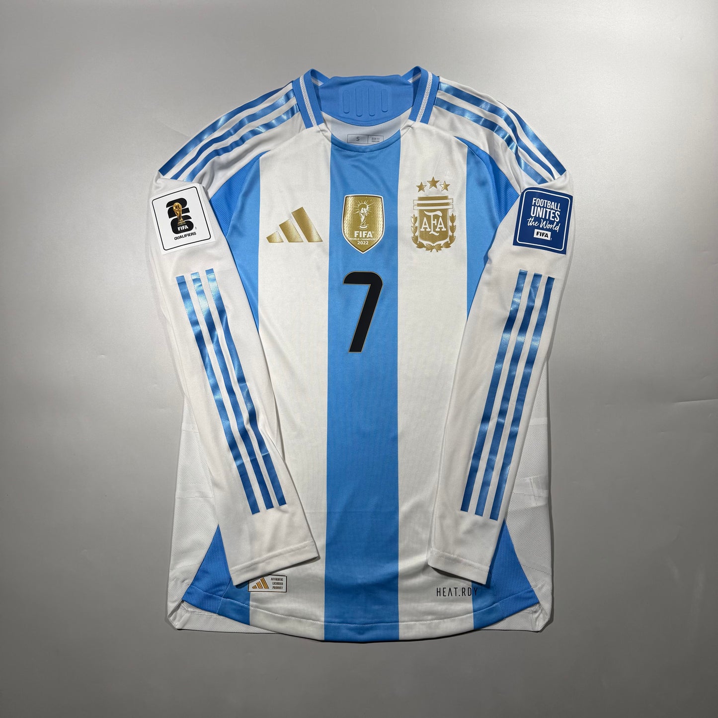 Official #7 De Paul 2024 Argentina Home Authentic Shirt 2026 FIFA World Cup Qualifier Patch Size S（JP:M）