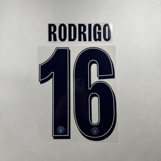 Official #16 Rodrigo 25/26 Manchester City Away Name and Number set Club Font