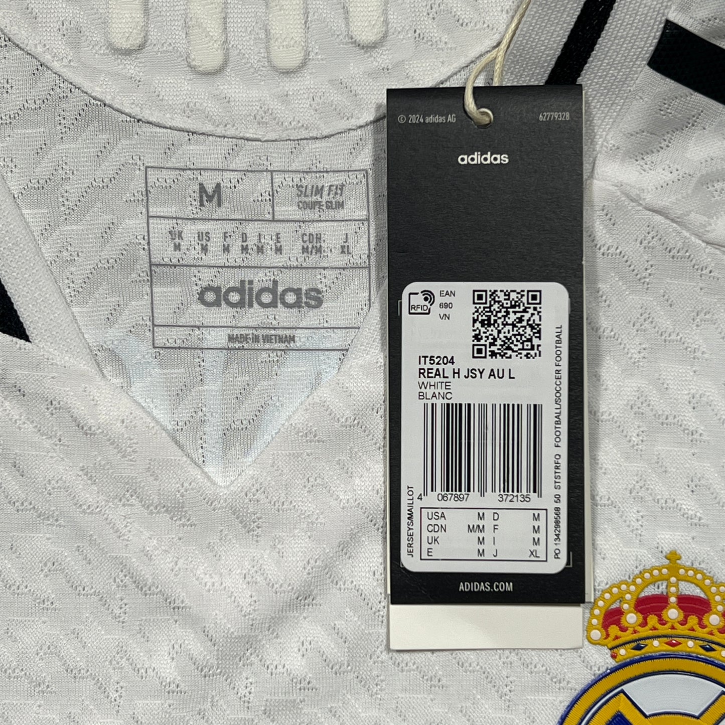 Official #5 Bellingham 24/25 Real Madrid Home Authentic Shirt Long Sleeve UCL Size M (JP:XL)