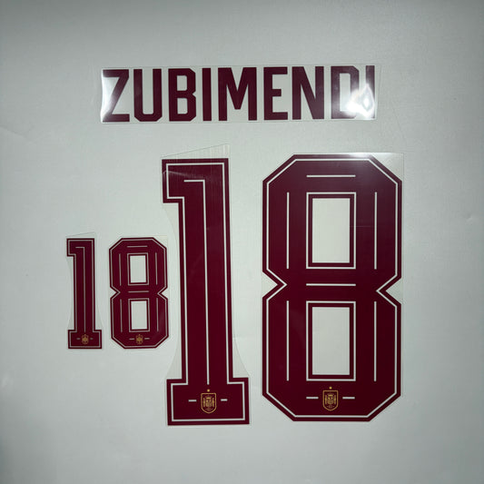Official #18 Zubimendi 2026 Spain Away Name & Number set