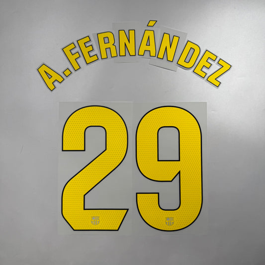 Official #29 A. Fernandez 25/26 FC Barcelona Home Name and Number set La Liga