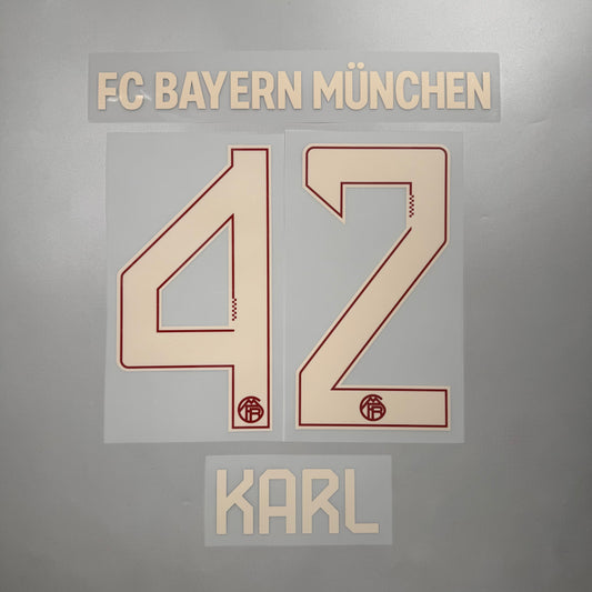 Official #42 Karl 25/26 FC Bayern Munchen 3rd Name & Number set + FC Bayern Munchen
