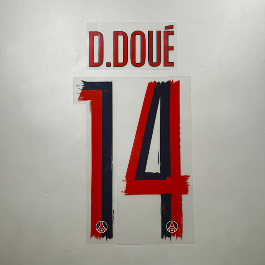 Official #14 D. Doue 25/26 Paris Saint-Germant （PSG）Away Name & Number set Club Font