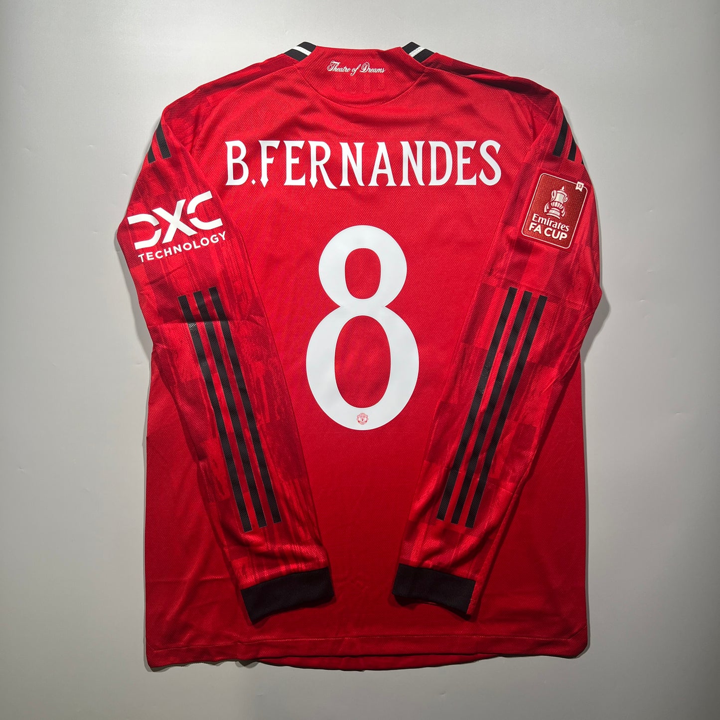 Official #8 B.Fernandes 25/26 Manchester United Home Authentic Shirt Long Sleeve FA Cup Size L(JP:2XL)