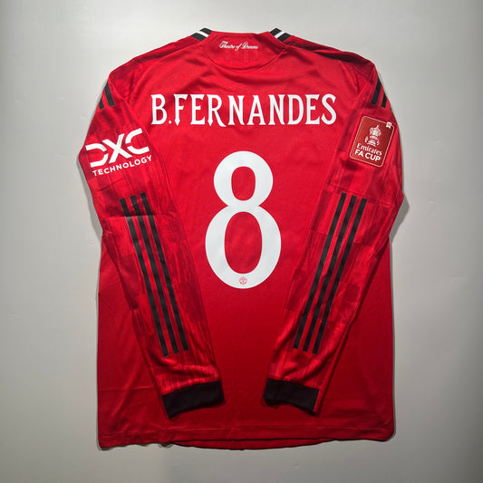 Official #8 B.Fernandes 25/26 Manchester United Home Authentic Shirt Long Sleeve FA Cup Size L(JP:2XL)