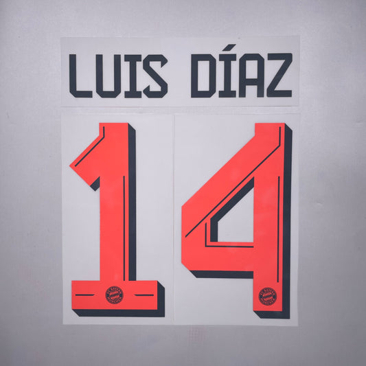 #14 Luis Diaz 25/26 Bayern Munchen Away Name & Number set Club Font
