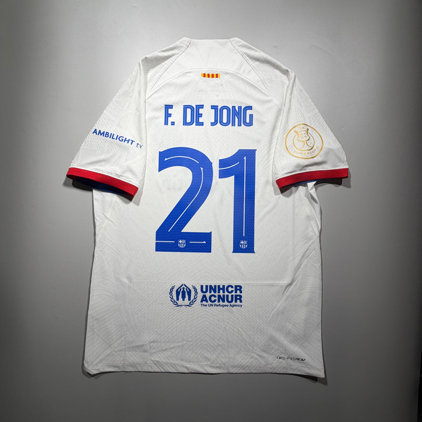 Official #21 F. De Jong 23/24 Barcelona Away Authentic Shirt Supercopa Semi-Final Nike DX2614-101
