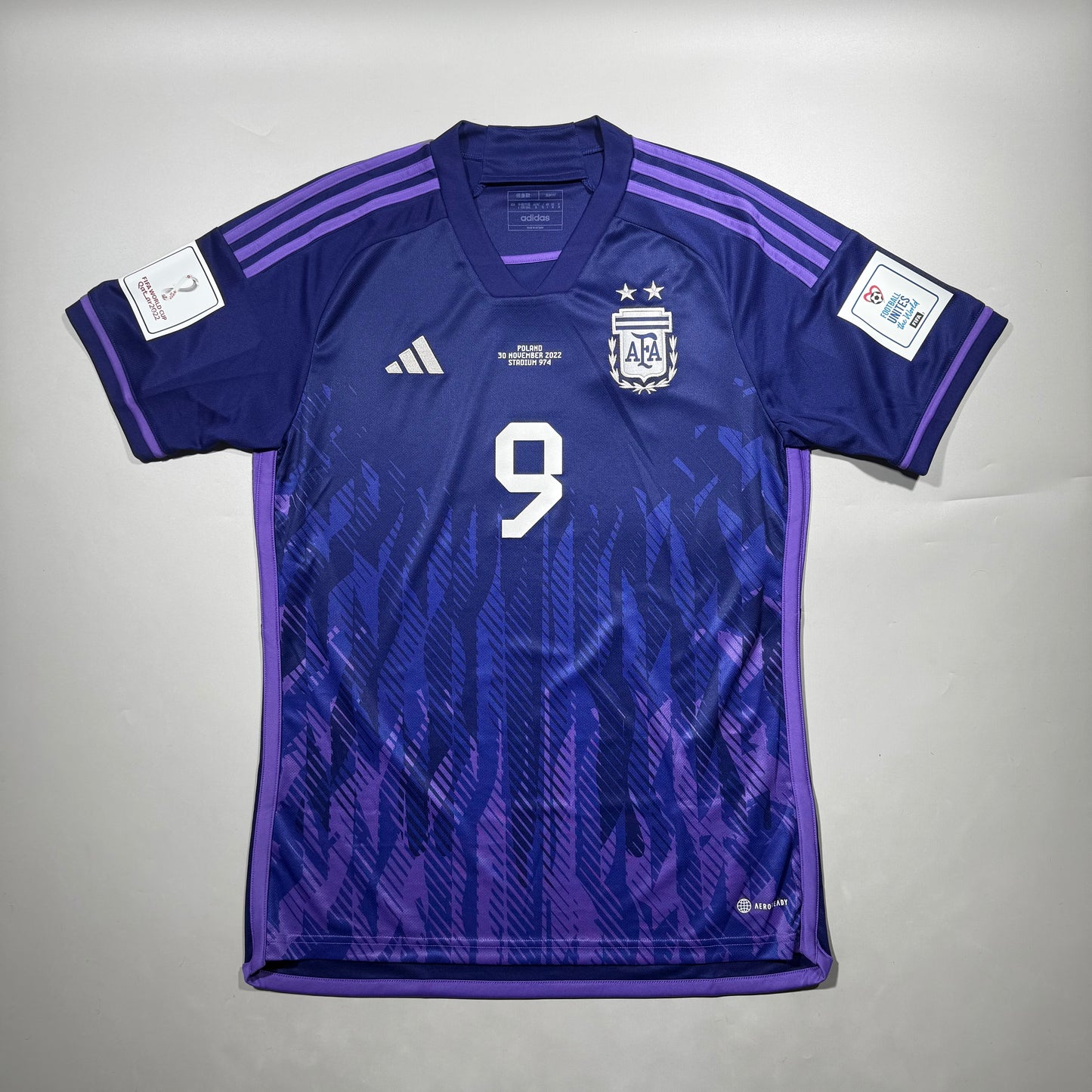 Official #9 J. Alvarez 2022 Argentina Away Stadium Shirt Qatar World Cup Argentina vs Poland Size M=JP:XL