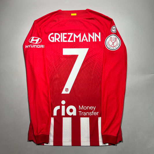 Official #7 Griezmann 23/24 Atletico Madrid Copa Del Rey Home Player Issue Long Sleeve Shirt Size M