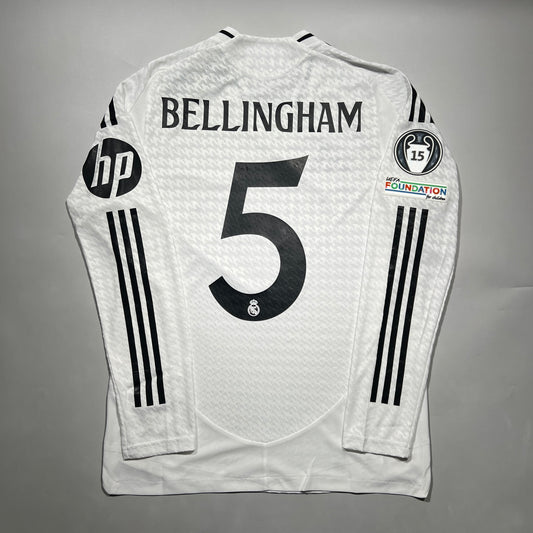 Official #5 Bellingham 24/25 Real Madrid Home Authentic Shirt Long Sleeve UCL Size M (JP:XL)