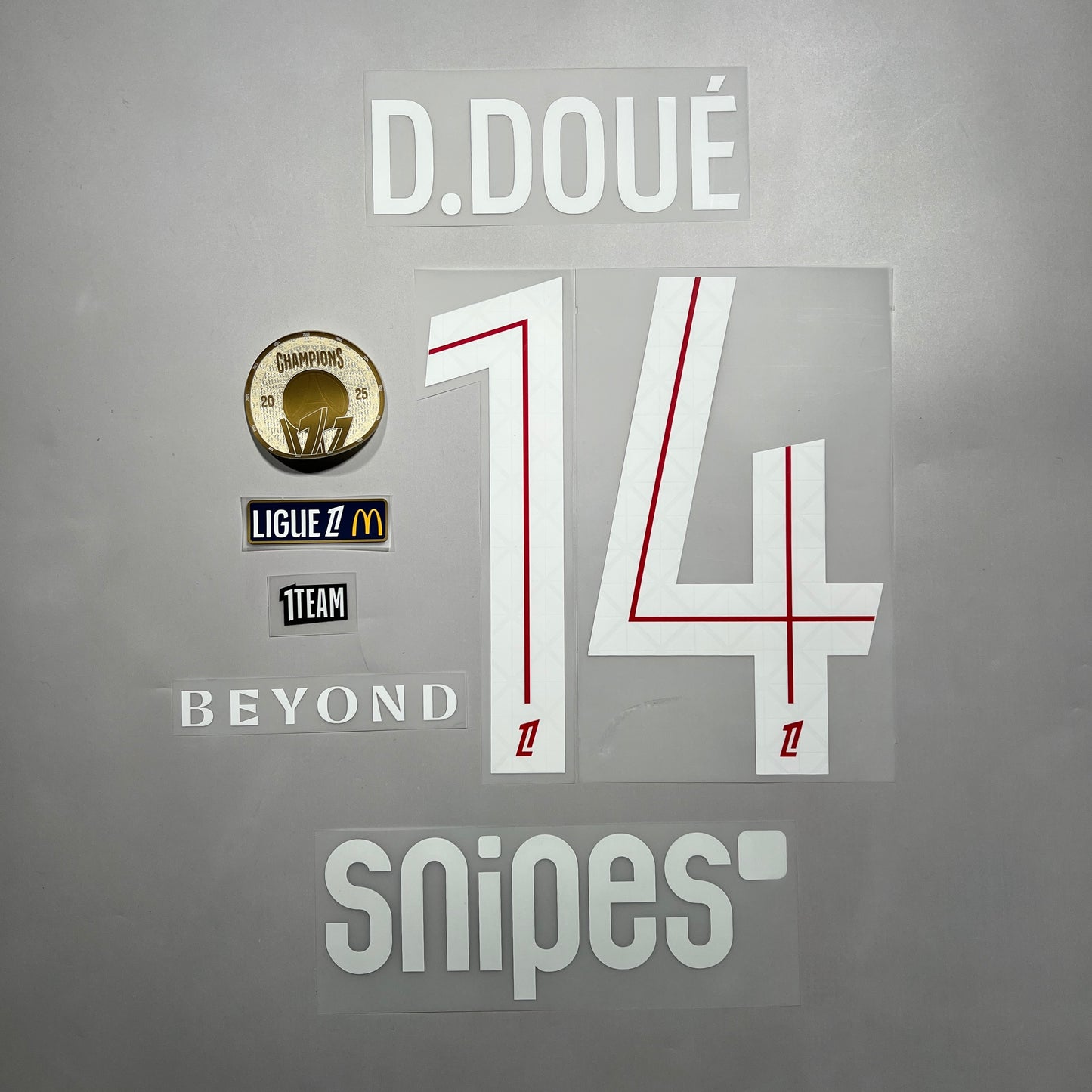 Official #14 D. Doue 25/26 Paris Saint-Germain Home Ligue 1 Font Full Patch set