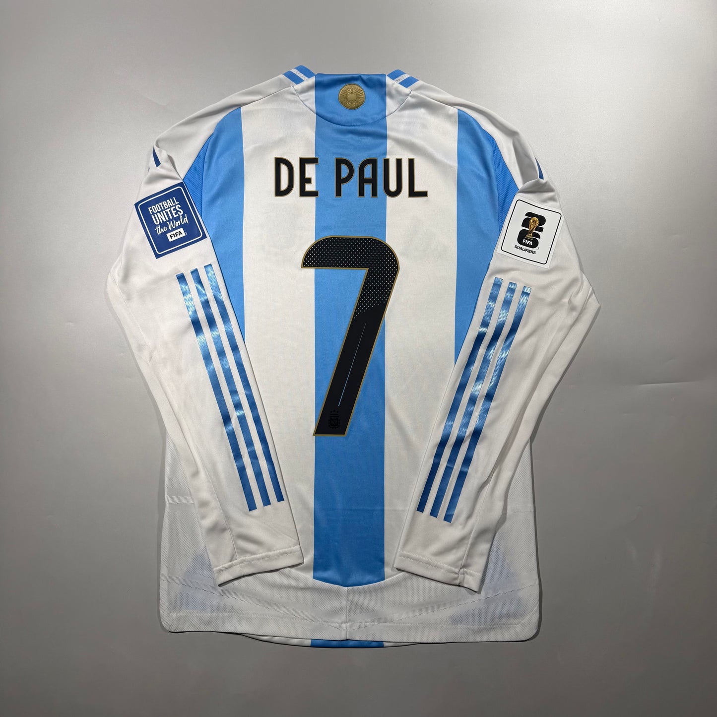 Official #7 De Paul 2024 Argentina Home Authentic Shirt 2026 FIFA World Cup Qualifier Patch Size S（JP:M）