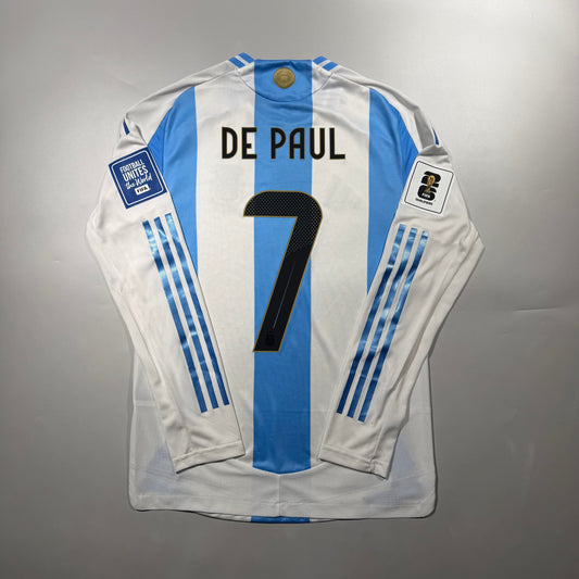 Official #7 De Paul 2024 Argentina Home Authentic Shirt 2026 FIFA World Cup Qualifier Patch Size S（JP:M）