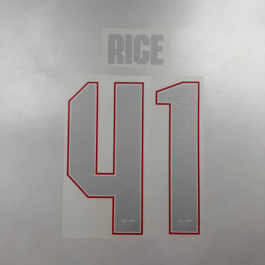 Official #41 Rice 25/26 Arsenal Away Name and Numbet set Club Font