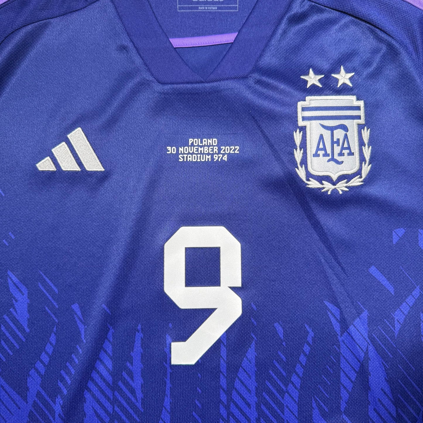 Official #9 J. Alvarez 2022 Argentina Away Stadium Shirt Qatar World Cup Argentina vs Poland Size M=JP:XL