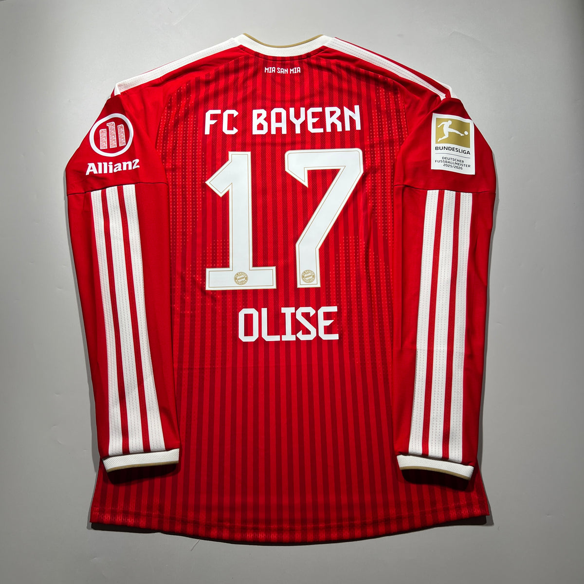 Official #17 Olise 26/27 FC Bayern Munich Home Authentic Long Sleeve Shirt Bundesliga Adidas KE8584