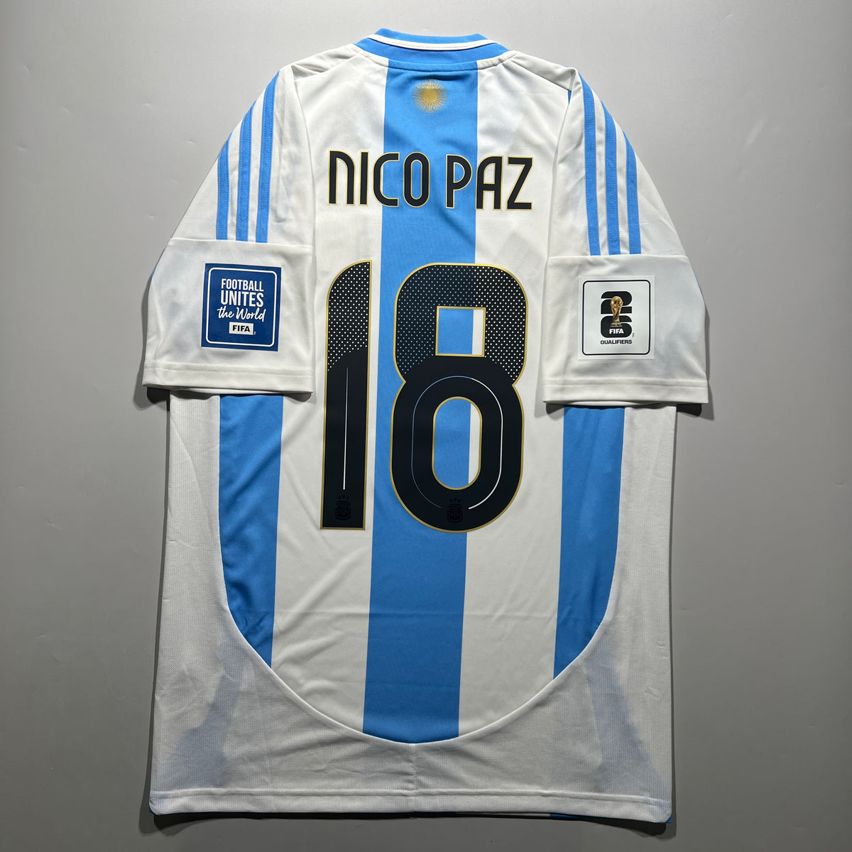 Official #18 Nico Paz 2024 Argentina Home Stadium Shirt FIFA World Cup 2026 Qualifiers Adidas IP8409