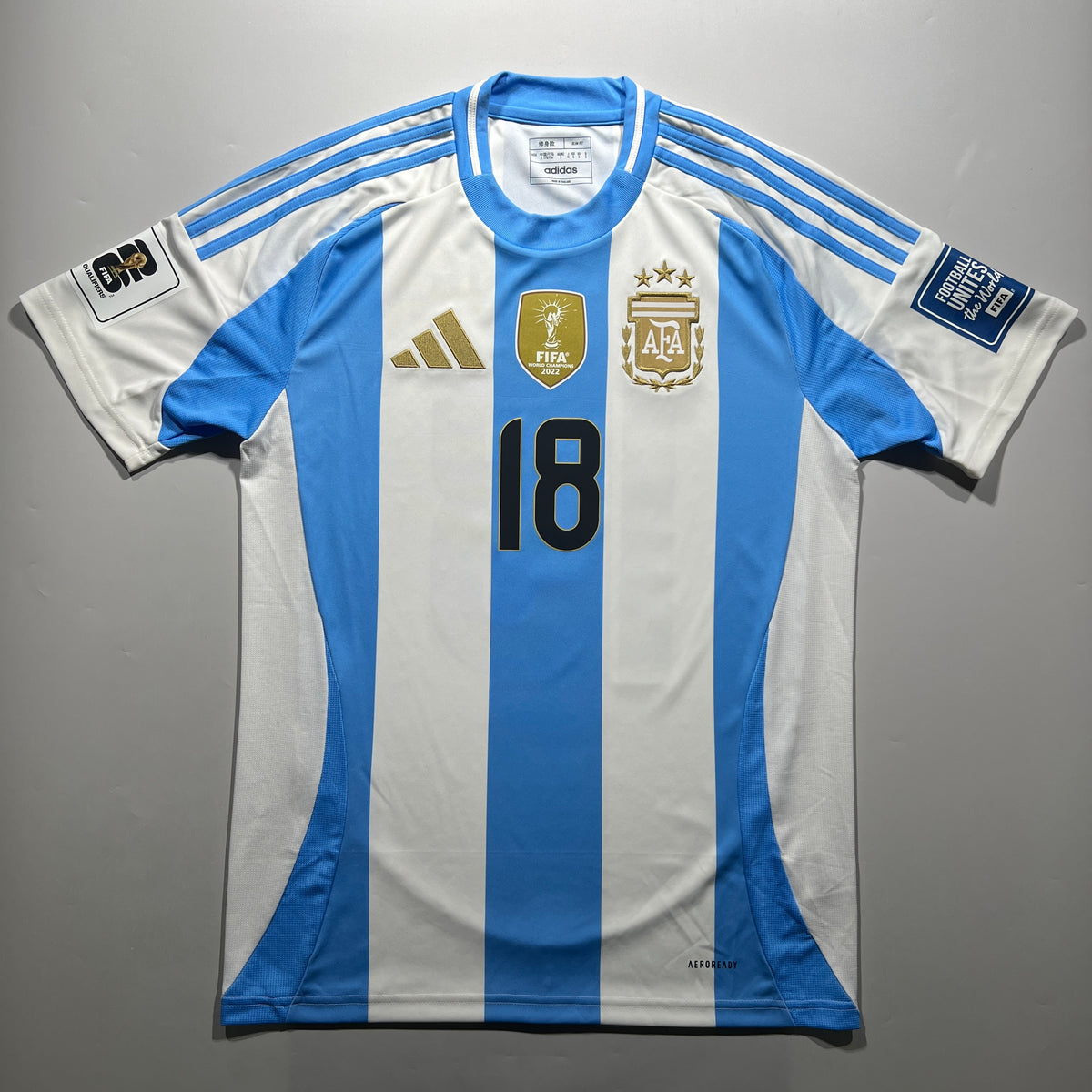 Official #18 Nico Paz 2024 Argentina Home Stadium Shirt FIFA World Cup 2026 Qualifiers Adidas IP8409