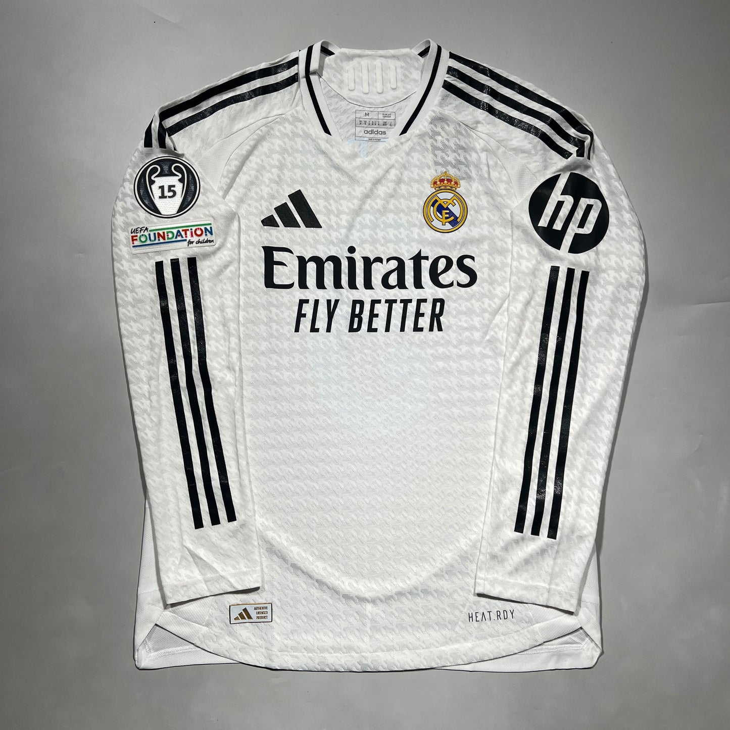 Official #9 Mbappe 24/25 Real Madrid Home Authentic Shirt Long Sleeve UCL
