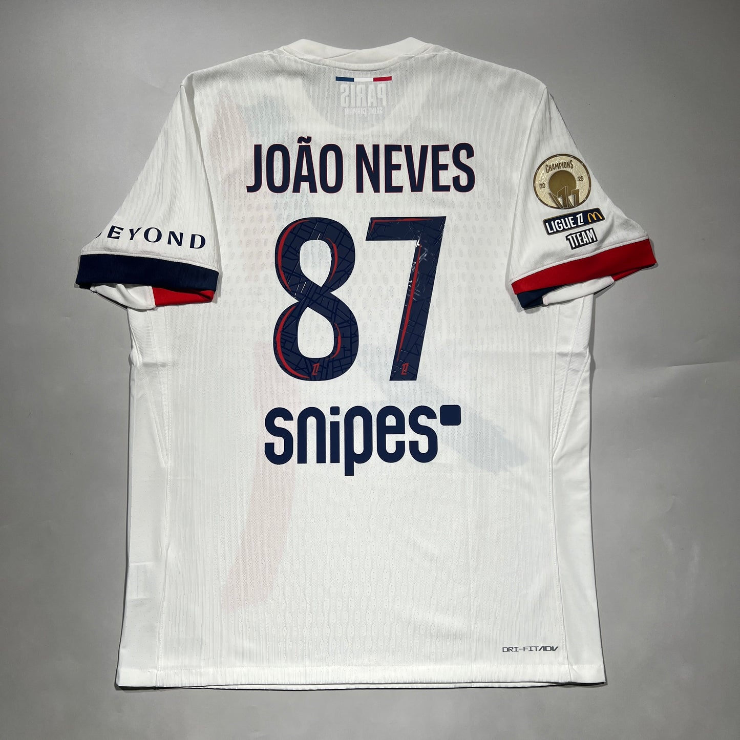 Official #87 Joao Neves 25/26 Paris Saint-Germant (PSG) Away Authentic Shirt Ligue1 Size L