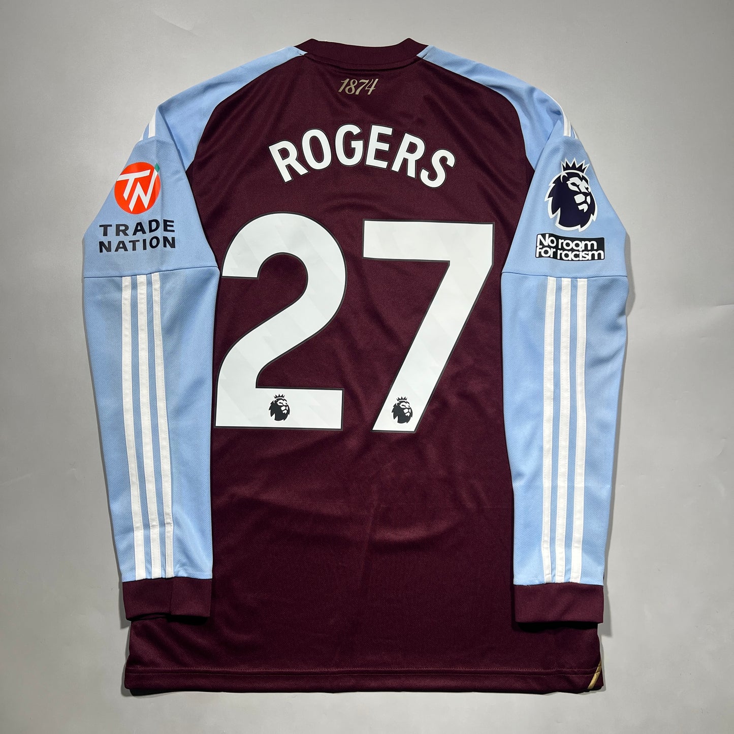 Official #27 Rogers 25/26 Rogers Asuton Villa Home Stadium Shirt Long Sleeve EPL Size M (JP:XL)