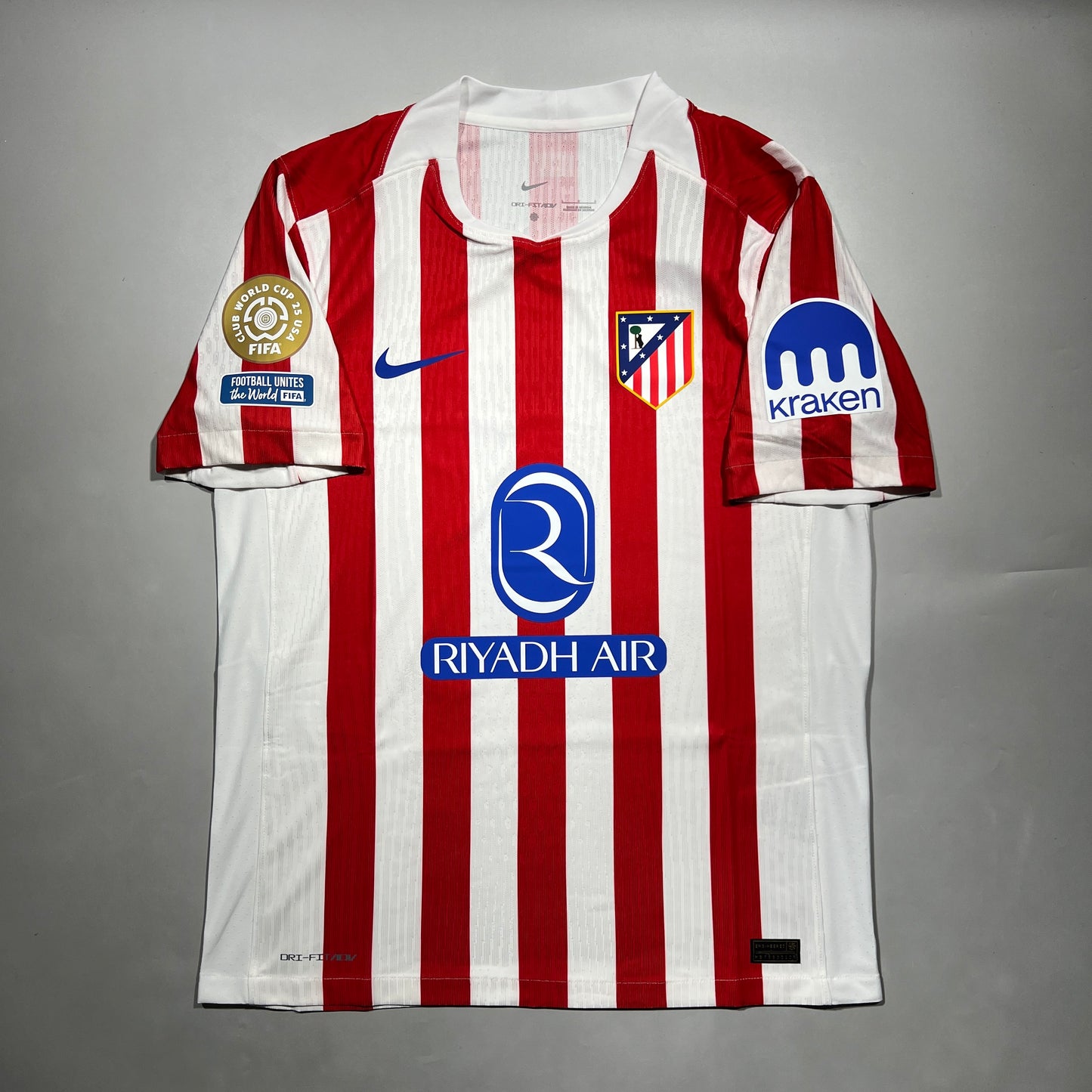 Official #8 Barrios 25/26 Atletico Madrid Home Authentic Shirt Club World Cup 25 USA Size L