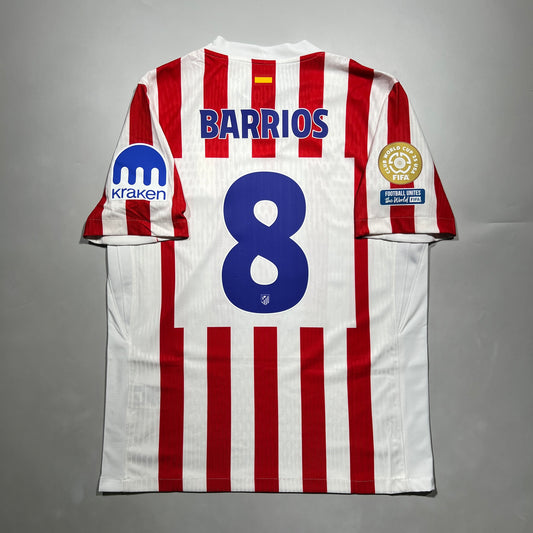 Official #8 Barrios 25/26 Atletico Madrid Home Authentic Shirt Club World Cup 25 USA Size L