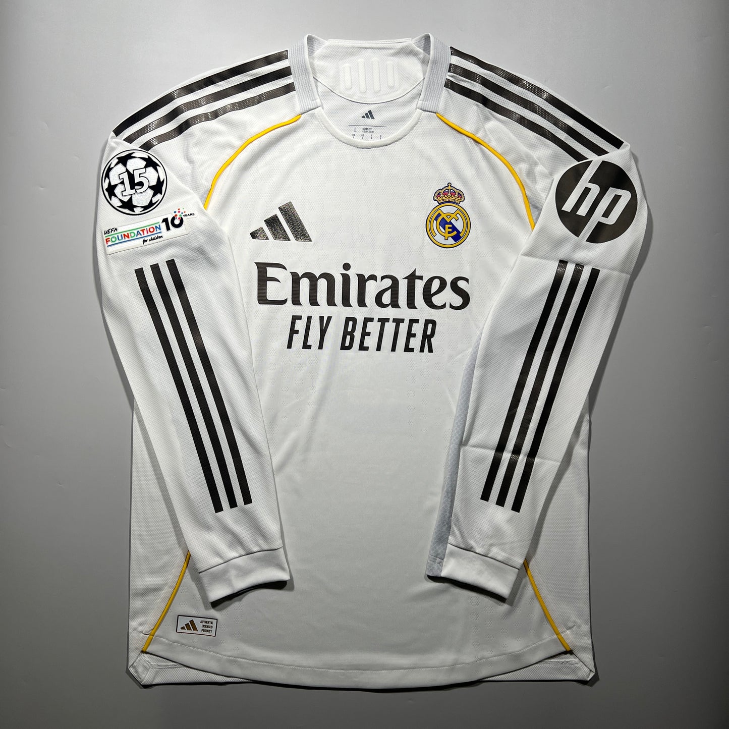 Official #5 Bellingham 25/26 Real Madrid Home Authentic Long Sleeve Shirt EU Edition UCL Size L (JP:2XL)